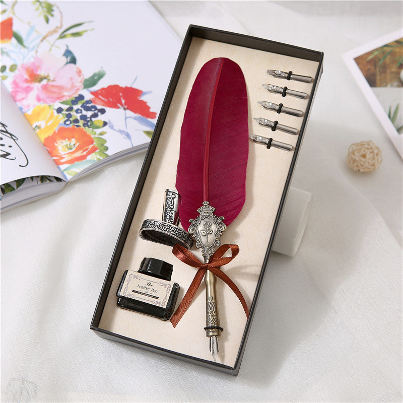 Vintage Feather Quill Pen Set with Ink - Business Gift