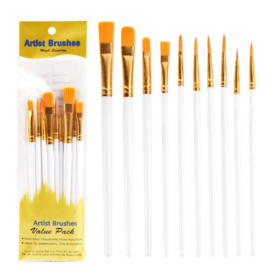 10-Piece Pearl Color Plastic Paint Brush Set