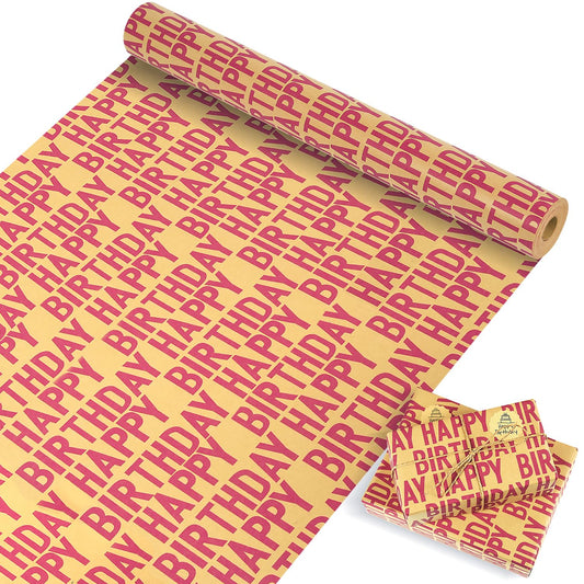 MAMUNU Birthday Wrapping Paper Roll Red Kraft Gift Wrapping Paper Jumbo Roll Red Happy Birthday Wrapping Paper Set Red Wrapping Paper for Boys Men Women Girls Birthday 17x590 Inch (70 sq. ft.)