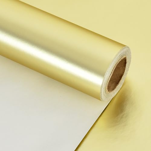BEISHIDA Gold Gift Wrapping Paper Metal Matte Wrapping Paper Roll Solid Color Gift Wrap Paper Packing Paper for Wedding Birthday Graduation Christmas Wrapping Paper(17inches X 32.8ft)
