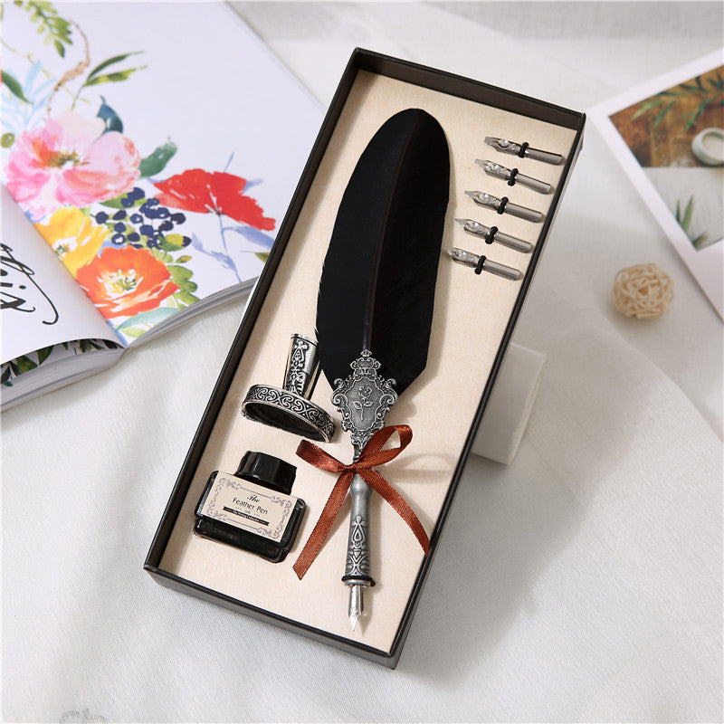 Vintage Feather Quill Pen Set with Ink - Business Gift