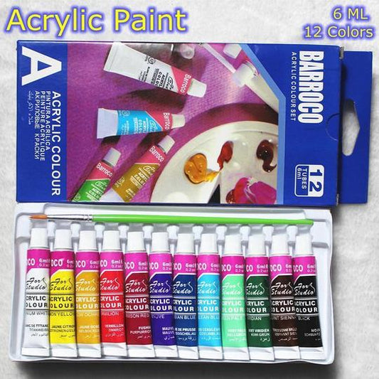 12-Color Acrylic Paint Set with Brushes for DIY Crafts