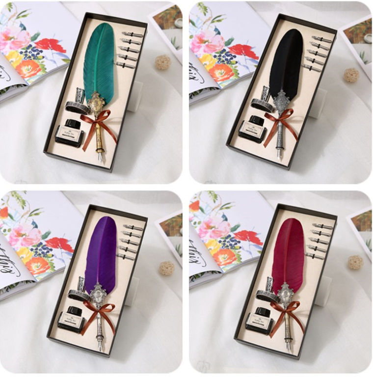 Vintage Feather Quill Pen Set with Ink - Business Gift