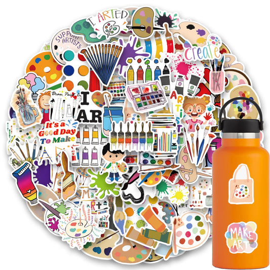 120Pcs Art Painting Stickers Paint Palette Stickers Paint Brushes Stickers Pigment Stickers Decals for Laptop Water Bottles Skateboard Luggage Computer Toy Phone. Gifts for Kids Girls Teens