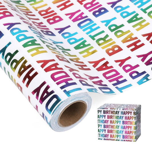 FUHITIM Birthday Wrapping Paper Birthday Gift Wrapping Paper Wrapping Paper Roll Colored Happy Birthday Letter Design for Birthday Holiday Party Baby Shower (17 inch X 32.8 ft)
