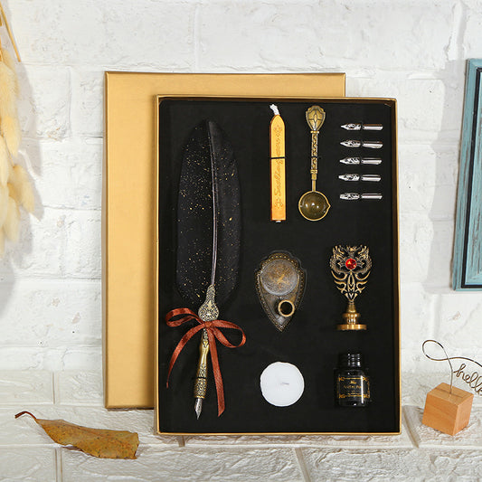 Vintage European Feather Dip Pen Gift Set for Students