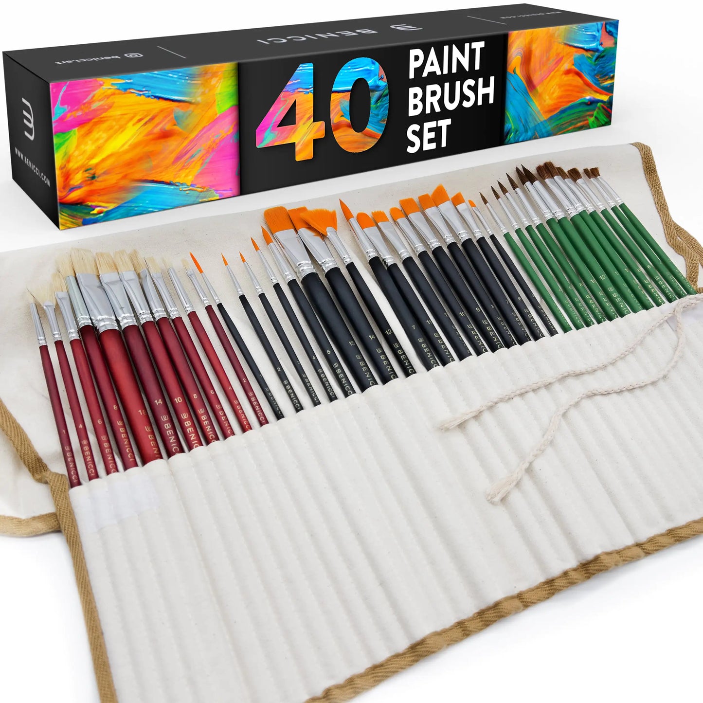 Easy Grip 40 Piece Artist Paint Brush Set with Storage Case