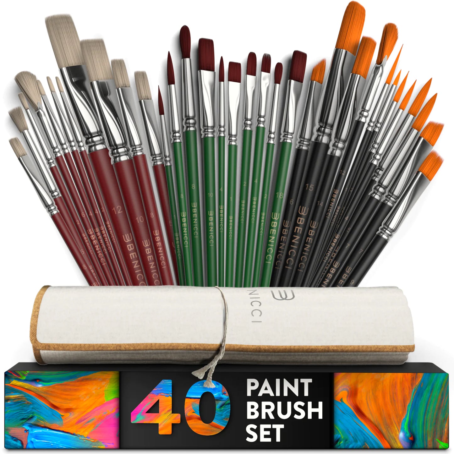 Easy Grip 40 Piece Artist Paint Brush Set with Storage Case