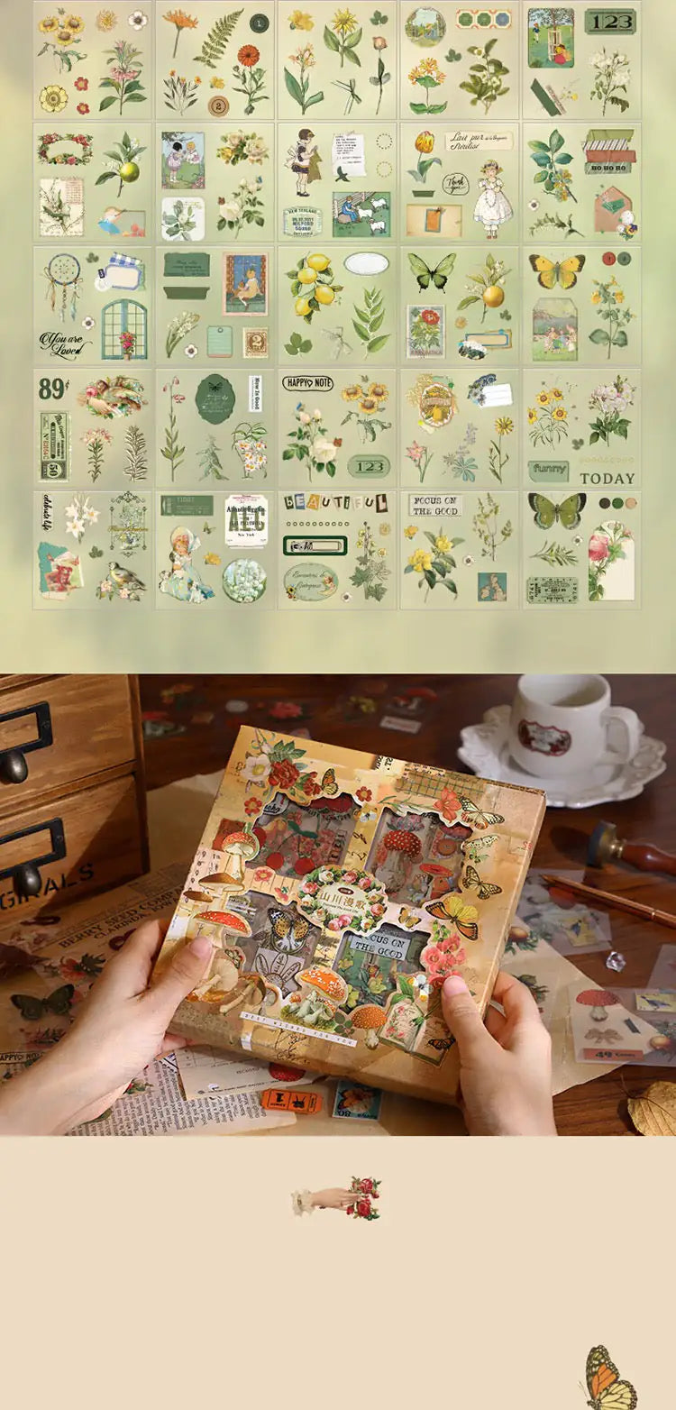 Vintage Nature Sticker Set-100 Pieces