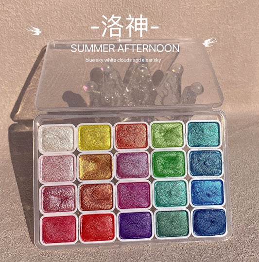 20 Colors Pearl Solid Watercolor Paint Set