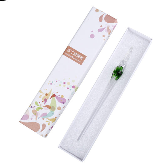 Handcrafted Glass Pen Set with Gold Ink Gift Box